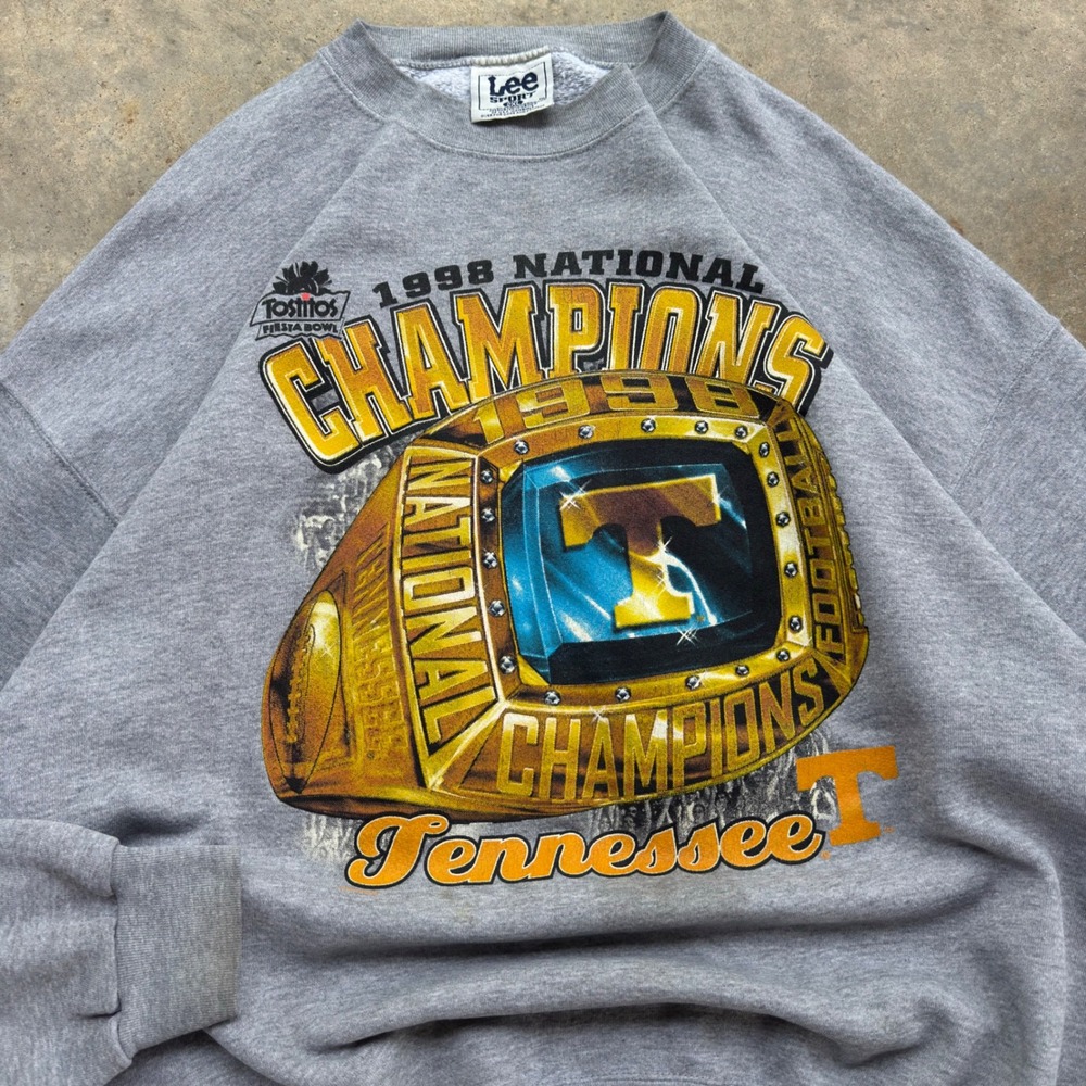 Vintage 90s Lee Tennessee Volunteers 1998 National Champions Ring Gray 2XL i3